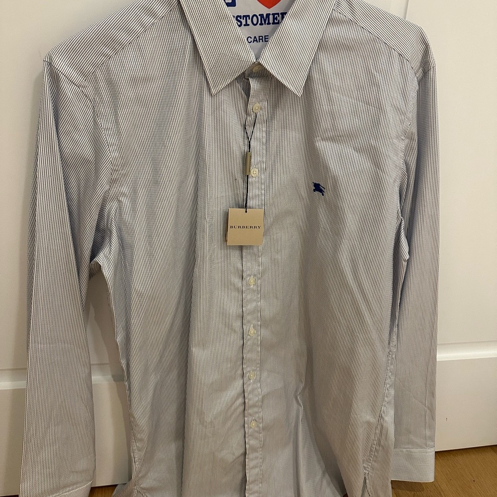 Burberry Men's Classic Blue and White Striped Shirt